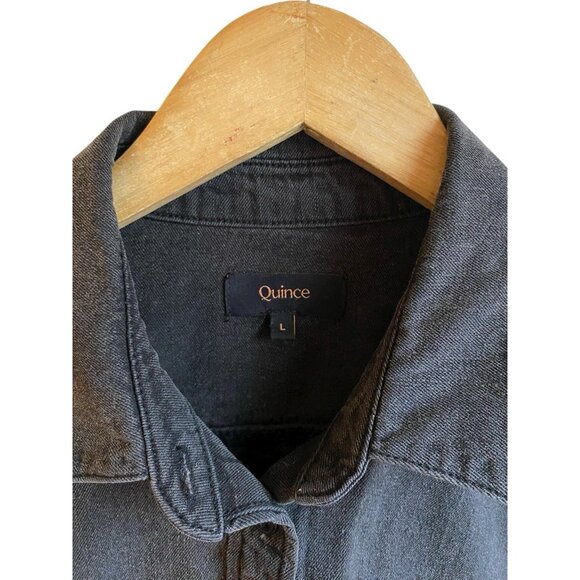 QUINCE BLACK WASHED BUTTON FRONT 100% COTTON SHIRT SZ LARGE - Picture 2 of 4